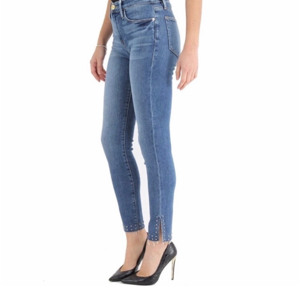 Frame Le High Skinny Stud Raw Split Hem Jeans, Size 28 - Picture 3 of 12